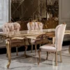Casa Padrino Luxus Barock Esszimmer Set Weiß / Rosa / Gold - 1 Esstisch & 6 Esszimmerstühle - Edle Esszimmer Möbel im Barockstil