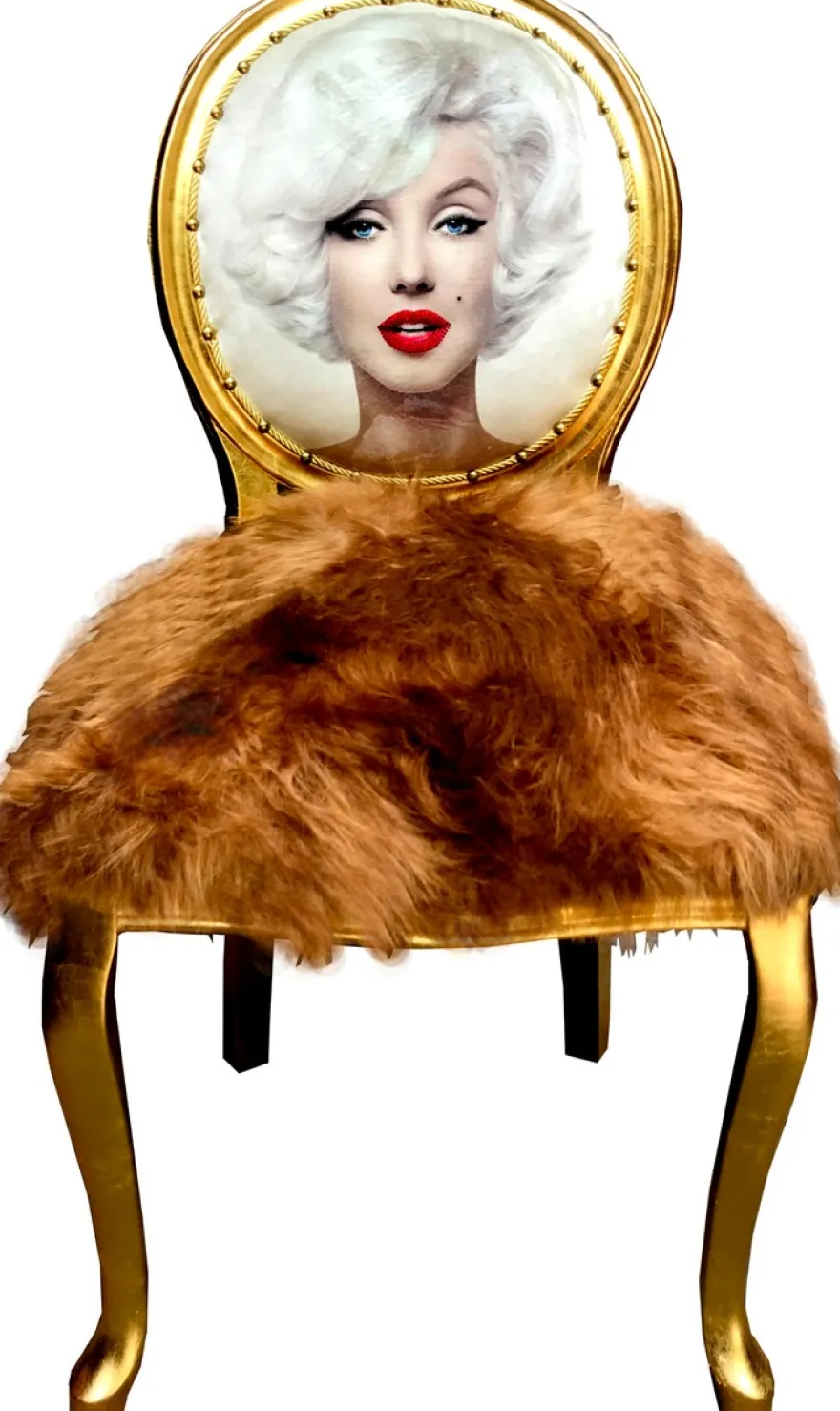 Casa Padrino Luxus Barock Esszimmer Stuhl Marilyn Monroe mit Kunstfell Gold - Handgefertigter Pop Art Designer Stuhl