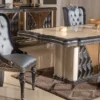 Casa Padrino Luxus Barock Esstisch Beige / Schwarz / Gold - Rechteckiger Barockstil Küchentisch - Luxus Esszimmer Möbel im Barockstil - Barock Esszimmer Möbel - Barock Einrichtung