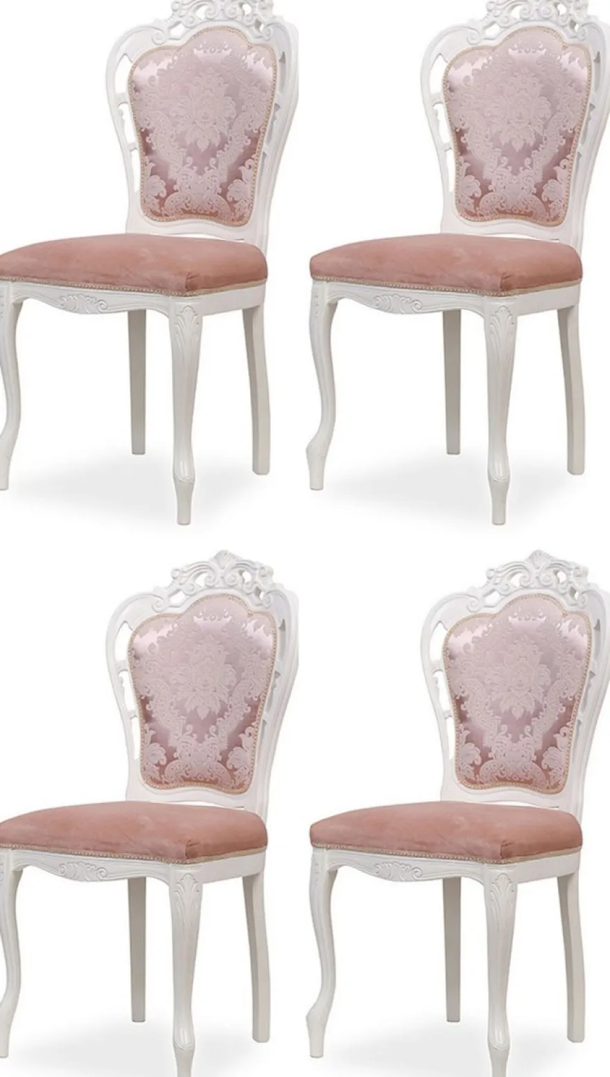 Casa Padrino Luxus Barock Esszimmer Stuhl 4er Set mit elegantem Muster Rosa / Weiß - Barockstil Küchen Stühle - Prunkvolle Luxus Esszimmer Möbel im Barockstil - Edel & Prunkvoll