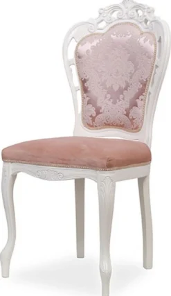 Casa Padrino Luxus Barock Esszimmer Stuhl 4er Set mit elegantem Muster Rosa / Weiß - Barockstil Küchen Stühle - Prunkvolle Luxus Esszimmer Möbel im Barockstil - Edel & Prunkvoll