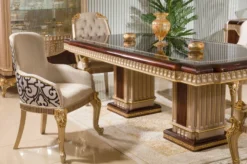 Casa Padrino Luxus Barock Esszimmer Stuhl mit Armlehnen Grau / Weiß / Schwarz / Gold H. 94 cm