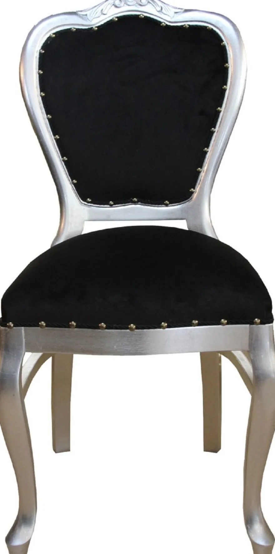 Casa Padrino Luxus Barock Esszimmer Set Schwarz / Silber - 1 Esstisch mit Glasplatte und 6 Stühle - Barock Esszimmermöbel - Made in Italy - Luxury Collection