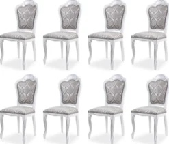 Casa Padrino Luxus Barock Esszimmer Stuhl 8er Set Grau / Weiß H. 107 cm - Barock Esszimmer Möbel
