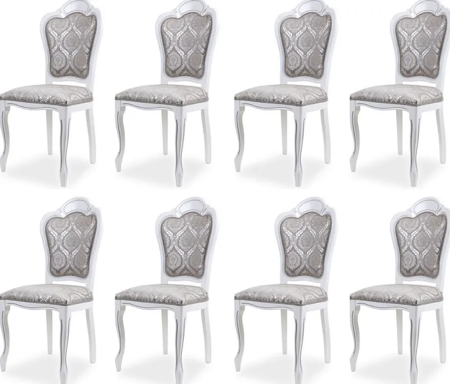 Casa Padrino Luxus Barock Esszimmer Stuhl 8er Set Grau / Weiß H. 107 cm - Barock Esszimmer Möbel