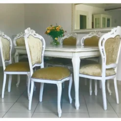 Casa Padrino Luxus Barock Esszimmer Set Gold / Weiß - 1 Barock Esstisch & 6 Barock Stühle