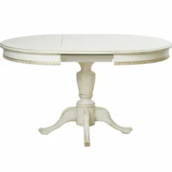 Casa Padrino Luxus Barock Esstisch Weiß / Gold 100-140 cm - Barock Esszimmer Möbel