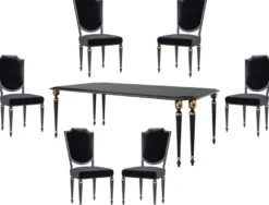 Casa Padrino Luxus Barock Esszimmer Set Schwarz / Antik Gold - 1 Esszimmertisch & 6 Esszimmerstühle - Barock Esszimmermöbel - Luxus Qualität - Edel & Prunkvoll