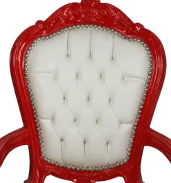 Casa Padrino Luxus Barock Esszimmer Stuhl mit Armlehnen Weiß / Rot - Handgefertigter Küchen Stuhl mit edlem Kunstleder - Barock Esszimmer Möbel