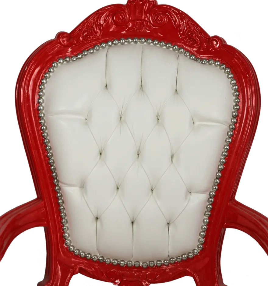 Casa Padrino Luxus Barock Esszimmer Stuhl mit Armlehnen Weiß / Rot - Handgefertigter Küchen Stuhl mit edlem Kunstleder - Barock Esszimmer Möbel