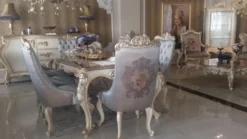 Casa Padrino Luxus Barock Esszimmerstuhl Set Silber / Creme / Gold - 6 Küchen Stühle im Barockstil - Barock Esszimmer Möbel