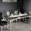 Casa Padrino Luxus Barock Esstisch Weiß / Gold / Schwarz 207 x 104 x H. 78 cm - Massivholz Küchentisch mit Glasplatte - Edle Esszimmer Möbel im Barockstil