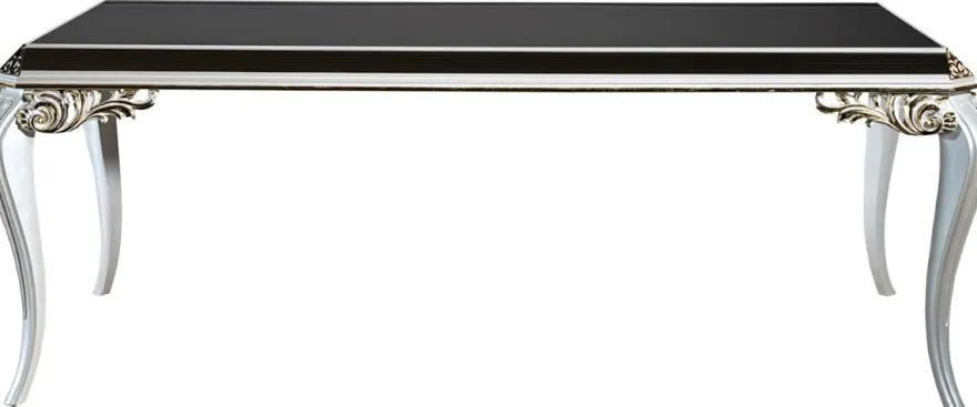 Casa Padrino Luxus Barock Esstisch Weiß / Gold / Schwarz 207 x 104 x H. 78 cm - Massivholz Küchentisch mit Glasplatte - Edle Esszimmer Möbel im Barockstil