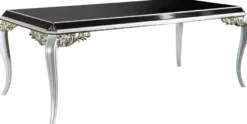 Casa Padrino Luxus Barock Esstisch Weiß / Gold / Schwarz 207 x 104 x H. 78 cm - Massivholz Küchentisch mit Glasplatte - Edle Esszimmer Möbel im Barockstil