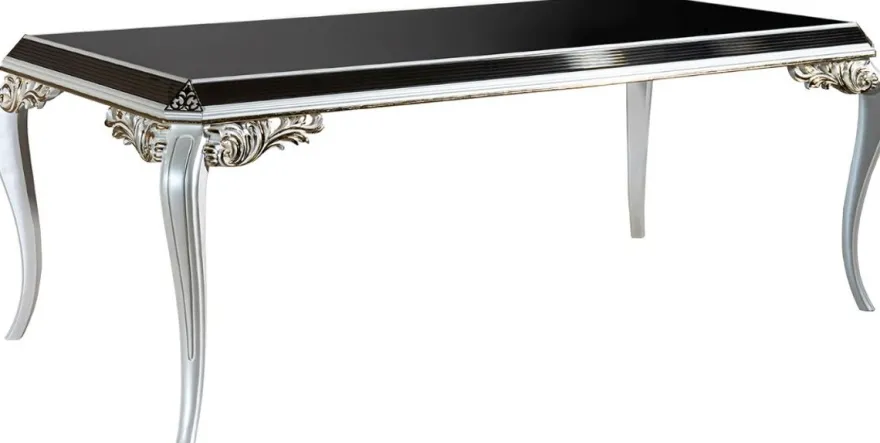 Casa Padrino Luxus Barock Esstisch Weiß / Gold / Schwarz 207 x 104 x H. 78 cm - Massivholz Küchentisch mit Glasplatte - Edle Esszimmer Möbel im Barockstil
