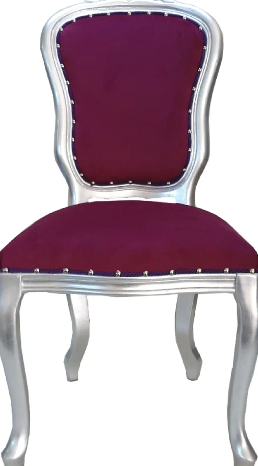 Casa Padrino Luxus Barock Esszimmer Set Louis Lila / Silber 50 x 60 x H. 104 cm - 4 handgefertigte Esszimmerstühle - Barock Esszimmermöbel - Made in Italy