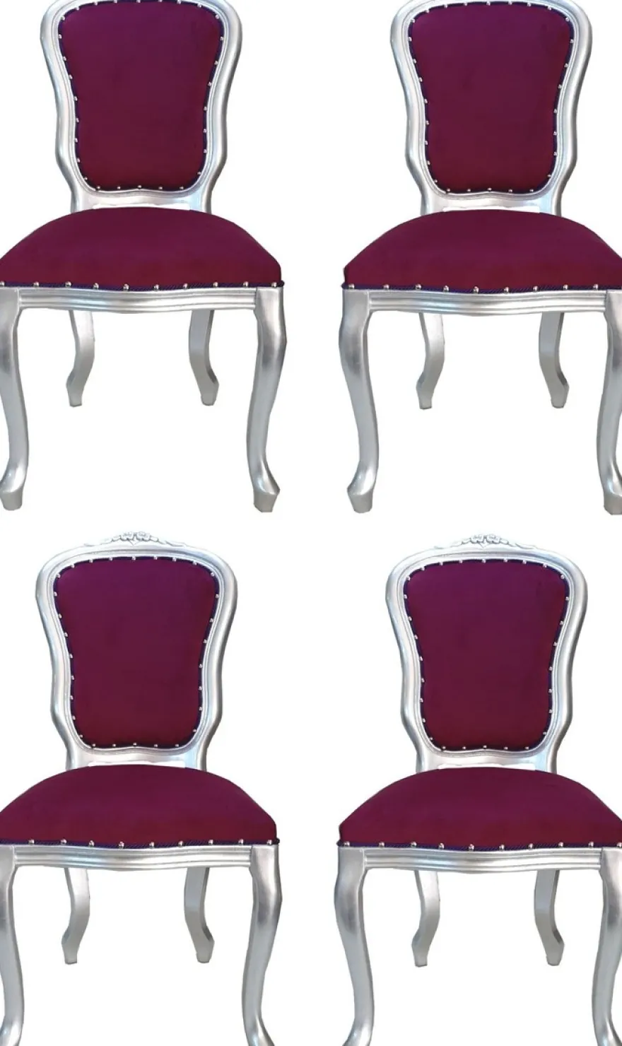 Casa Padrino Luxus Barock Esszimmer Set Louis Lila / Silber 50 x 60 x H. 104 cm - 4 handgefertigte Esszimmerstühle - Barock Esszimmermöbel - Made in Italy