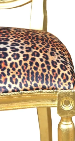 Casa Padrino Luxus Barock Esszimmer Set Medaillon Leopard / Gold 50 x 52 x H. 99 cm - 4 handgefertigte Esszimmerstühle - Barock Esszimmermöbel