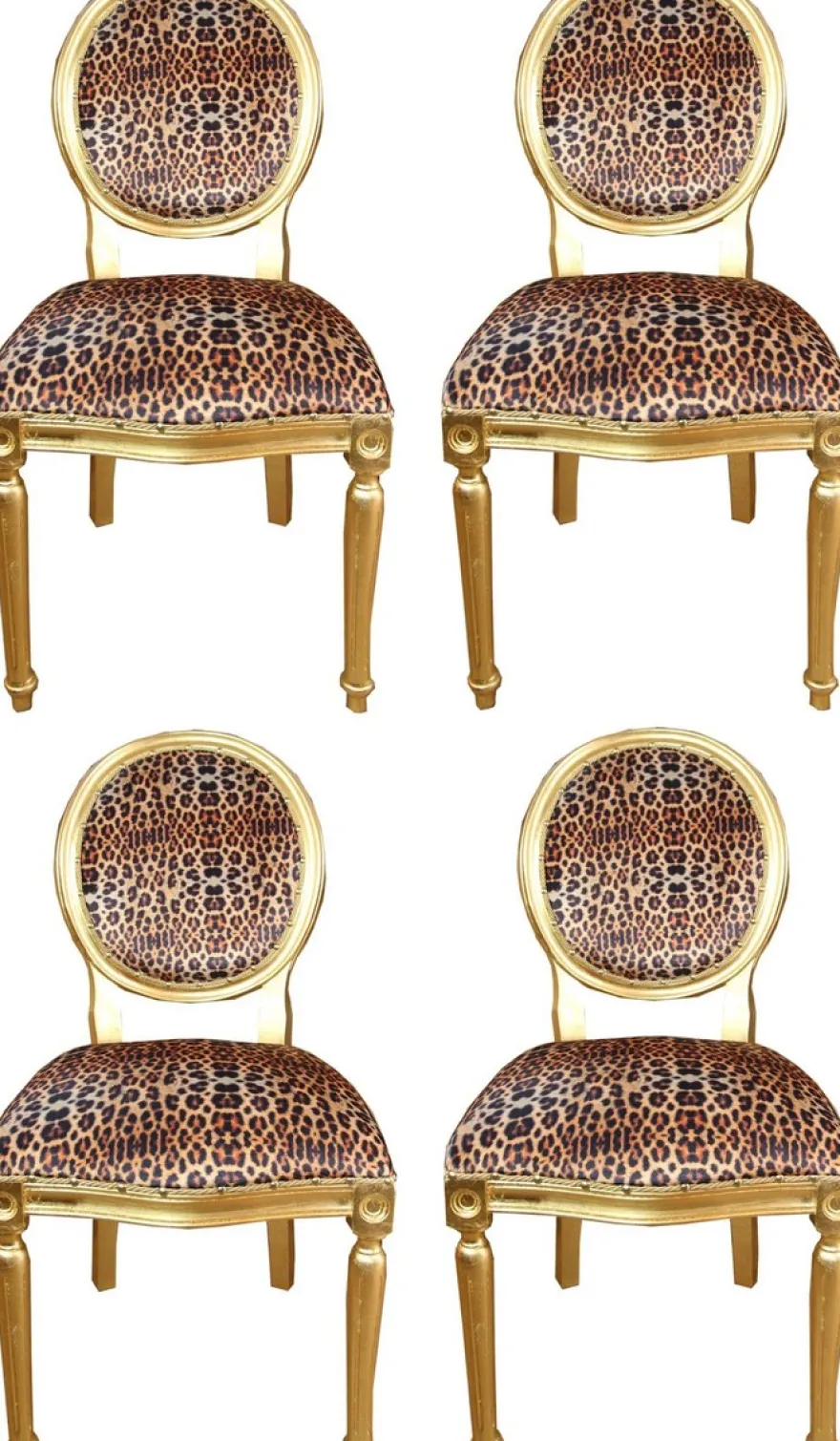 Casa Padrino Luxus Barock Esszimmer Set Medaillon Leopard / Gold 50 x 52 x H. 99 cm - 4 handgefertigte Esszimmerstühle - Barock Esszimmermöbel