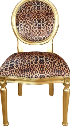 Casa Padrino Luxus Barock Esszimmer Set Medaillon Leopard / Gold 50 x 52 x H. 99 cm - 4 handgefertigte Esszimmerstühle - Barock Esszimmermöbel