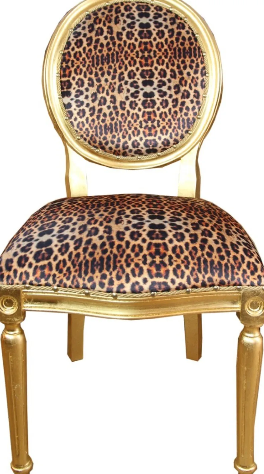 Casa Padrino Luxus Barock Esszimmer Set Medaillon Leopard / Gold 50 x 52 x H. 99 cm - 4 handgefertigte Esszimmerstühle - Barock Esszimmermöbel