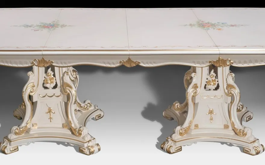 Casa Padrino Luxus Barock Esstisch Elfenbein / Mehrfarbig / Gold 700 cm - Riesiger Massivholz Esszimmertisch im Barockstil - Barock Esszimmer & Hotel Möbel - Luxus Qualität - Made in Italy
