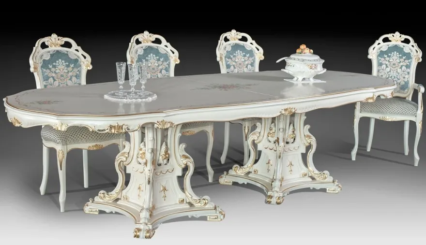 Casa Padrino Luxus Barock Esstisch Elfenbein / Mehrfarbig / Gold 700 cm - Riesiger Massivholz Esszimmertisch im Barockstil - Barock Esszimmer & Hotel Möbel - Luxus Qualität - Made in Italy
