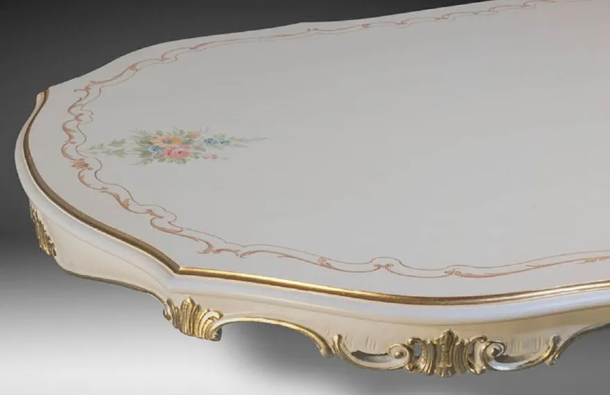 Casa Padrino Luxus Barock Esstisch Elfenbein / Mehrfarbig / Gold 700 cm - Riesiger Massivholz Esszimmertisch im Barockstil - Barock Esszimmer & Hotel Möbel - Luxus Qualität - Made in Italy