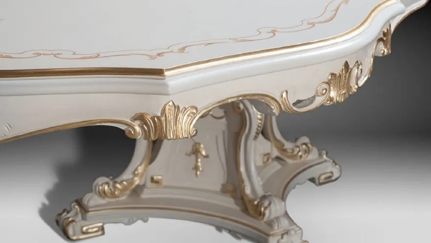 Casa Padrino Luxus Barock Esstisch Elfenbein / Mehrfarbig / Gold 700 cm - Riesiger Massivholz Esszimmertisch im Barockstil - Barock Esszimmer & Hotel Möbel - Luxus Qualität - Made in Italy