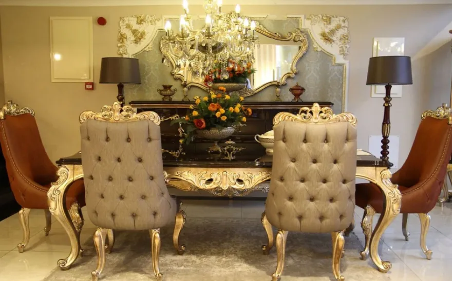 Casa Padrino Luxus Barock Esszimmerstuhl Set Grau / Braun / Gold - 6 Küchen Stühle im Barockstil - Barock Esszimmer Möbel
