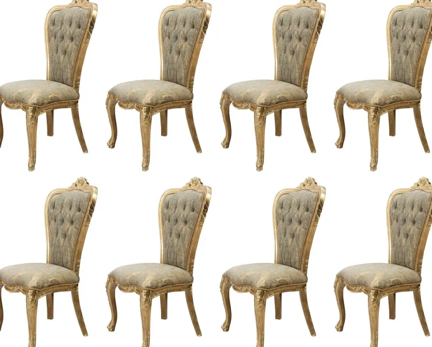 Casa Padrino Luxus Barock Esszimmer Stuhl 8er Set Grün / Antik Gold - Prunkvolle Barockstil Küchen Stühle - Luxus Barockstil Esszimmer Möbel - Barock Esszimmer Möbel - Barockstil Möbel