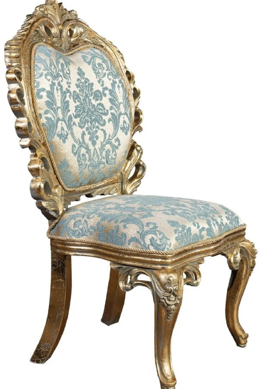 Casa Padrino Luxus Barock Esszimmer Stuhl 4er Set Türkis / Gold - Prunkvolle Barockstil Küchen Stühle - Luxus Esszimmer Möbel im Barockstil - Barock Esszimmer Möbel - Barockstil Möbel