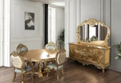 Casa Padrino Luxus Barock Esszimmer Stuhl 4er Set Türkis / Gold - Prunkvolle Barockstil Küchen Stühle - Luxus Esszimmer Möbel im Barockstil - Barock Esszimmer Möbel - Barockstil Möbel