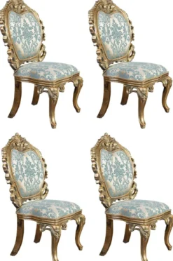 Casa Padrino Luxus Barock Esszimmer Stuhl 4er Set Türkis / Gold - Prunkvolle Barockstil Küchen Stühle - Luxus Esszimmer Möbel im Barockstil - Barock Esszimmer Möbel - Barockstil Möbel