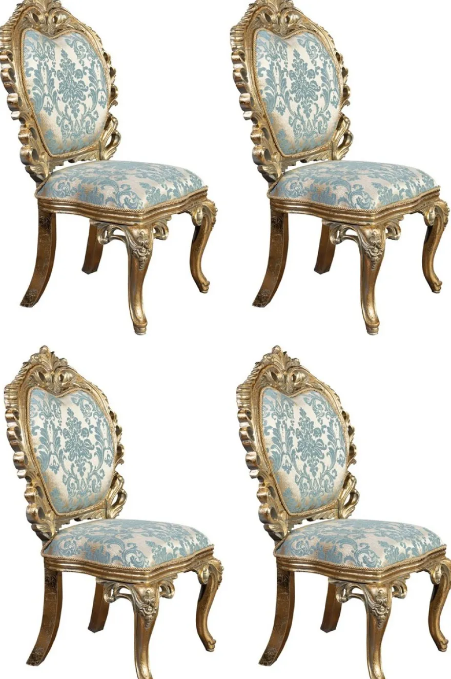Casa Padrino Luxus Barock Esszimmer Stuhl 4er Set Türkis / Gold - Prunkvolle Barockstil Küchen Stühle - Luxus Esszimmer Möbel im Barockstil - Barock Esszimmer Möbel - Barockstil Möbel