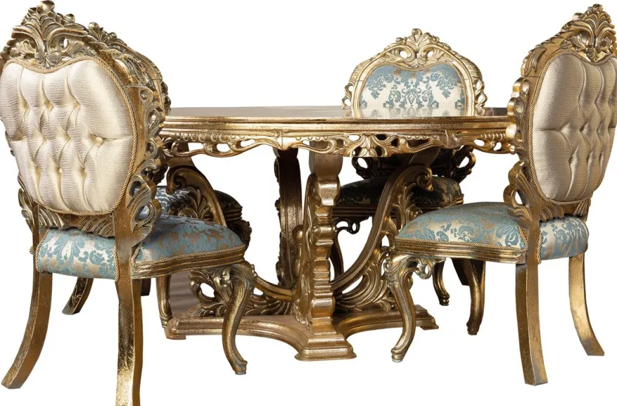 Casa Padrino Luxus Barock Esszimmer Stuhl 4er Set Türkis / Gold - Prunkvolle Barockstil Küchen Stühle - Luxus Esszimmer Möbel im Barockstil - Barock Esszimmer Möbel - Barockstil Möbel