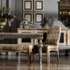 Casa Padrino Luxus Barock Esstisch Naturfarben / Silber - Prunkvoller Massivholz Esszimmertisch im Barockstil - Barock Esszimmer Möbel