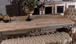 Casa Padrino Luxus Barock Esstisch Naturfarben / Silber - Prunkvoller Massivholz Esszimmertisch im Barockstil - Barock Esszimmer Möbel