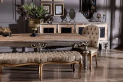 Casa Padrino Luxus Barock Esstisch Naturfarben / Silber - Prunkvoller Massivholz Esszimmertisch im Barockstil - Barock Esszimmer Möbel