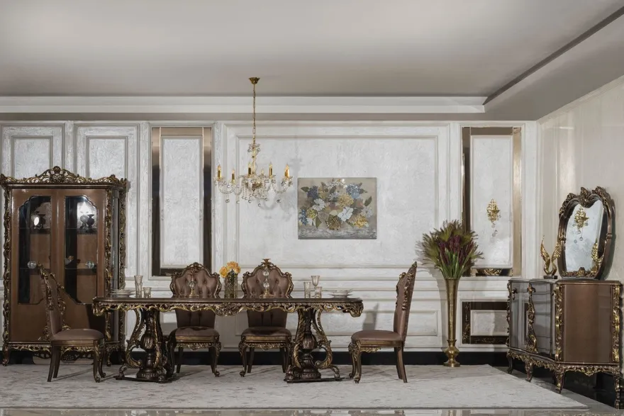 Casa Padrino Luxus Barock Esszimmer Stuhl 8er Set Grau / Braun / Gold - Prunkvolle Barockstil Küchen Stühle - Luxus Esszimmer Möbel im Barockstil - Barock Esszimmer Möbel - Barockstil Möbel