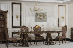 Casa Padrino Luxus Barock Esszimmer Stuhl 8er Set Grau / Braun / Gold - Prunkvolle Barockstil Küchen Stühle - Luxus Esszimmer Möbel im Barockstil - Barock Esszimmer Möbel - Barockstil Möbel