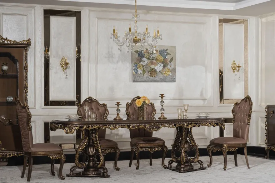 Casa Padrino Luxus Barock Esszimmer Stuhl 8er Set Grau / Braun / Gold - Prunkvolle Barockstil Küchen Stühle - Luxus Esszimmer Möbel im Barockstil - Barock Esszimmer Möbel - Barockstil Möbel