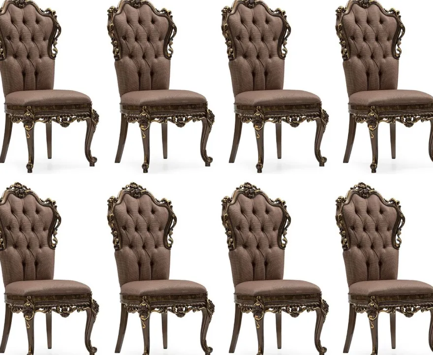 Casa Padrino Luxus Barock Esszimmer Stuhl 8er Set Grau / Braun / Gold - Prunkvolle Barockstil Küchen Stühle - Luxus Esszimmer Möbel im Barockstil - Barock Esszimmer Möbel - Barockstil Möbel