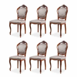 Casa Padrino Luxus Barock Esszimmer Stuhl 6er Set mit Muster Grau / Braun H. 102 cm