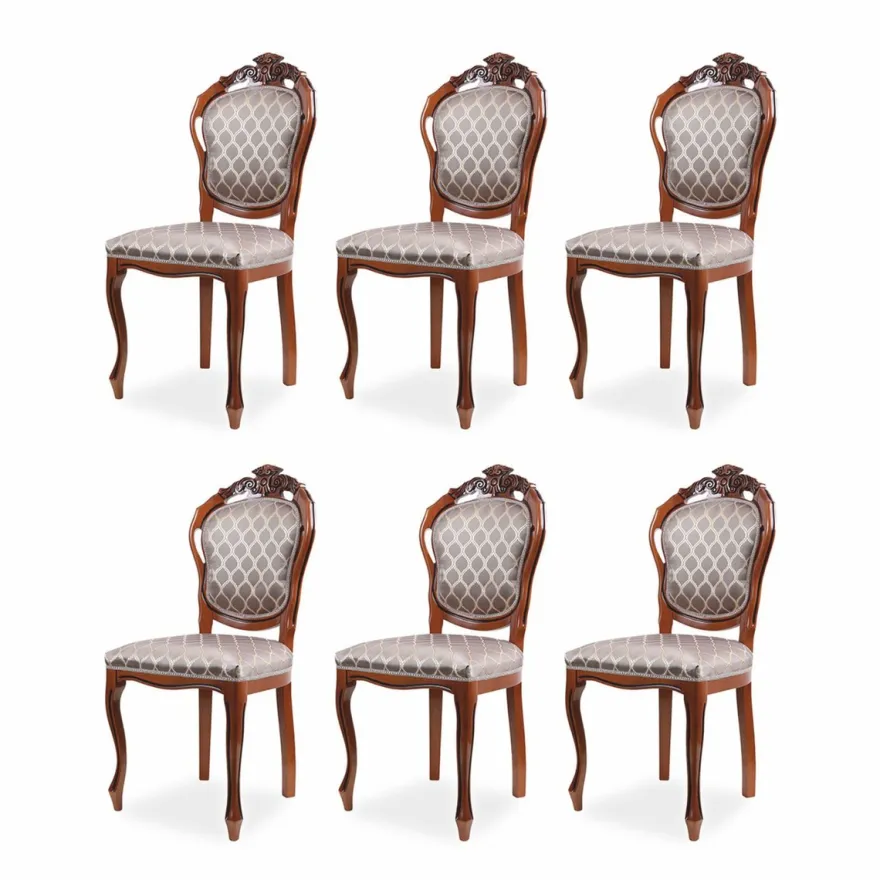 Casa Padrino Luxus Barock Esszimmer Stuhl 6er Set mit Muster Grau / Braun H. 102 cm