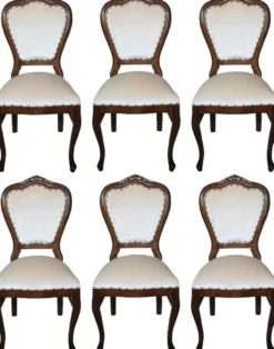 Casa Padrino Luxus Barock Esszimmer Set Creme / Braun 45 x 46 x H. 99 cm - 6 handgefertigte Esszimmerstühle - Barock Esszimmermöbel