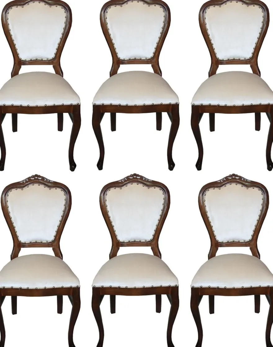 Casa Padrino Luxus Barock Esszimmer Set Creme / Braun 45 x 46 x H. 99 cm - 6 handgefertigte Esszimmerstühle - Barock Esszimmermöbel