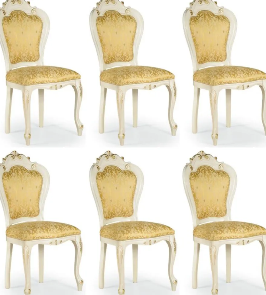 Casa Padrino Luxus Barock Esszimmer Stuhl Set Gold / Weiß / Gold 50 x 50 x H. 103 cm - Barock Küchen Stühle 6er Set - Esszimmer Möbel im Barockstil