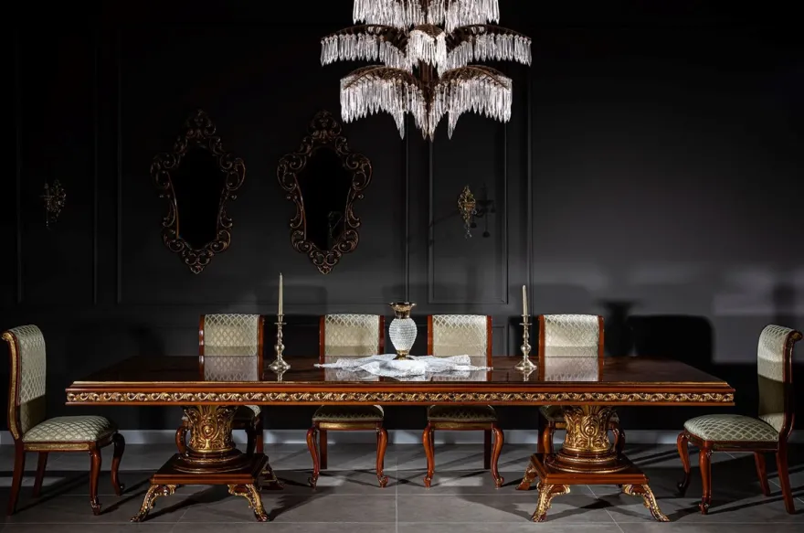Casa Padrino Luxus Barock Esszimmer Set Gold / Braun - 1 Esstisch & 6 Esszimmerstühle - Edle Esszimmer Möbel im Barockstil