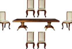 Casa Padrino Luxus Barock Esszimmer Set Gold / Braun - 1 Esstisch & 6 Esszimmerstühle - Edle Esszimmer Möbel im Barockstil